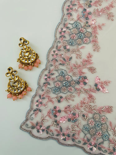 Handmade Premium Organza Saree | Light Pink | Hand Embroidery | Ships from California